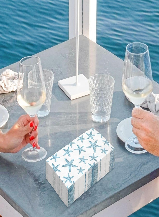 JarThenaAMCS مناديل جارثينا إيه إم سي إس، 100 قطعة، زرقاء اللون، بتصميم نجم البحر، للاستخدام مرة واحدة، مصنوعة من ورق مقوى بنقشة بحرية، مثالية لتزيين طاولات الحفلات. - Image 5